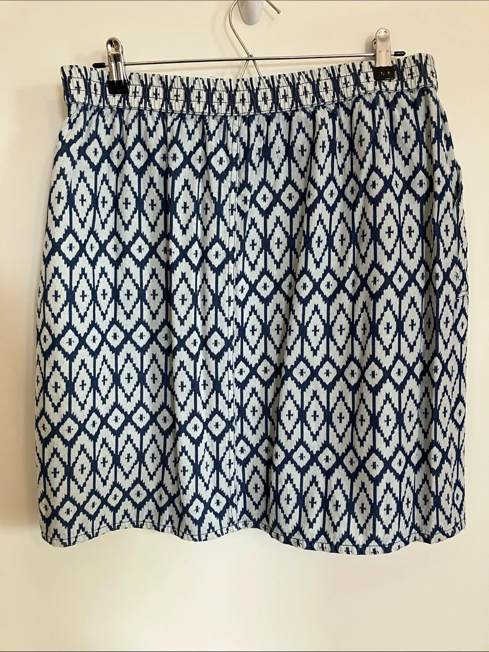 Studio West Navy and White Ikat Print Mini Skirt